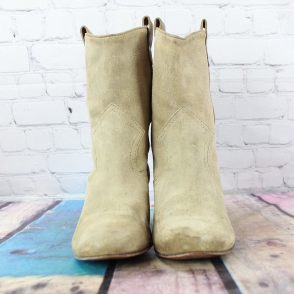 LL Bean Tan Suede Cone Heel Pull-on Mid Calf Boots Size 8.5 M - Picture 4 of 10